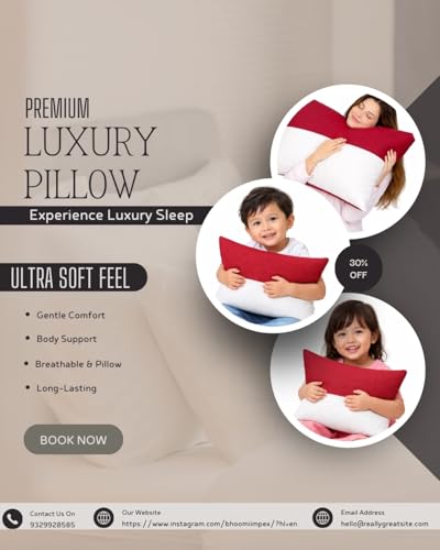 Image of ARLinen Hollow Fiber Sleeping Pillow - Set of 2, Height Adjustable, Soft & Fluffy Comfort, White & Burgundy, 36x20 Inch with 300g Extra Fiber for Custom Comfort, Pillow Covers Included