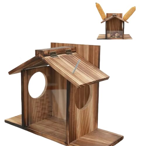 Squirrel Feeder House,Pine Wood,Squirrel Feeder for Outside,Perfect for Storing Nuts and Corn, Insulated and Breathable,Adaptable to All Kinds of Weather