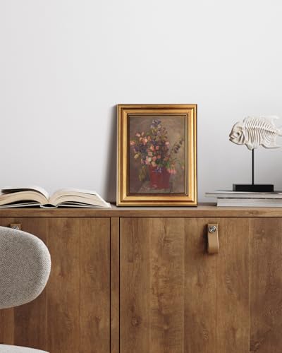Image of HUARCEY Gold Framed Vintage Wall Art for Living Room, Flower Painting Canvas Prints Shelf Decor for Kitchen, Aesthetic Room Decor Bedroom Wall Art, Floral Artwork for Friends or Family 8 inchx10 inch