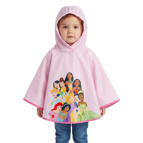 Disney Princess Rain Poncho for Kids – Waterproof Hooded Raincoat with All Princess Characters – Lightweight Rain Gear for Girls Ages 4–7
