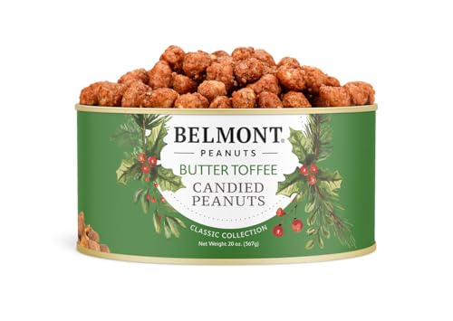 Image of Belmont Peanuts Holiday Edition Butter Toffee Virginia Peanuts, 20 oz (1 Pack) - Hand Seasoned, No Preservatives, Absolutely Delicious - A Secret Santa Favorite