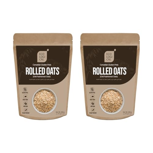Ecological Canadian Gluten-Free Rolled Oats 500g 100% Whole Grain | Non-GMO | High Fiber | Ideal for Breakfast Baking & Smoothies Pack of 2
