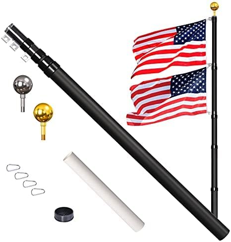 WeValor 30ft Telescopic Flag Pole Kit, Adjustable Heavy Duty Aluminum In Ground Telescoping Flag Pole with 3x5 American Flag, Outdoor Old Glory Flagpole Kits for Yard, Residential or Commercial, Black