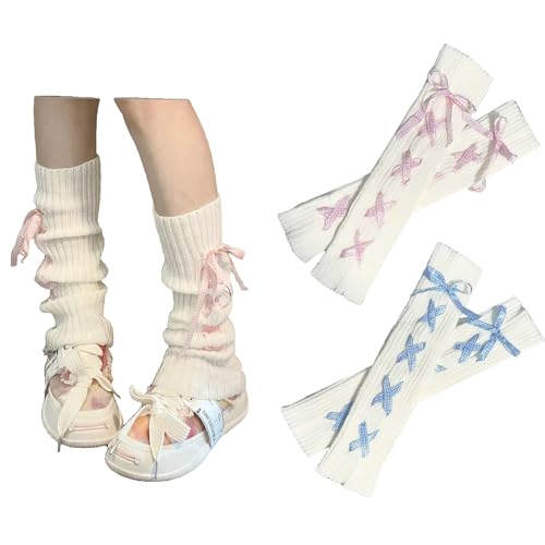 Sexybody Women's Kawaii Knit Leg Warmers 80s Legwarmers Cute Costume Long Leg Socks for Ballet 2 Pairs