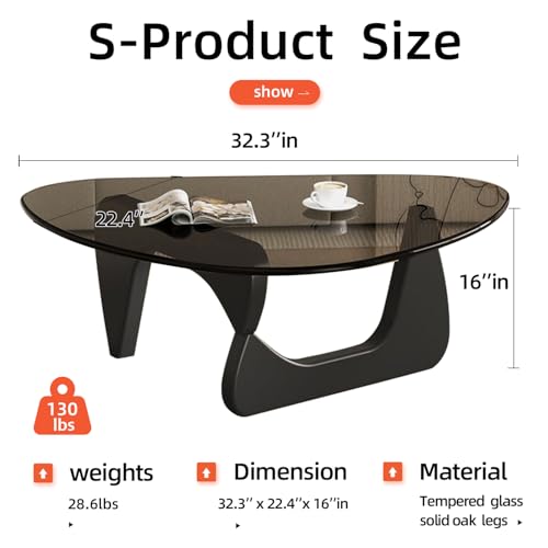 Modern Glass Coffee Table, Mid Century Coffee Table, Small Coffee Table for Living Room,Suitable for Bedroom Living Room Reception Office Tables (Black/Grey, Small) by LZYFY - Image 2
