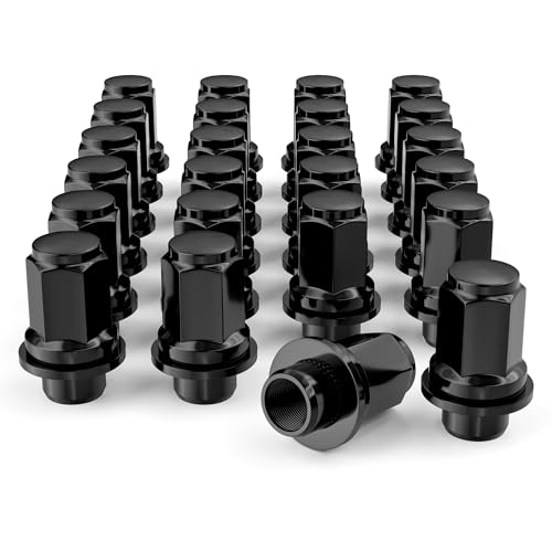 Flycle 24Pcs 12x1.5 OEM Factory Style Wheel Lug Nuts, for Tacoma 4runner FJ Cruiser GX460 GX470, 13/16\'\' (21mm) Hex 1.85 inch Tall Mag Washer Black Lug Nut