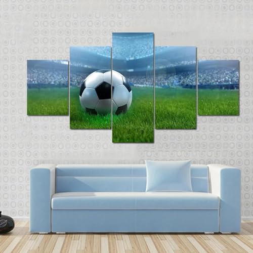 Ballon de football tableau decoration murale 5 parties pour deco salon moderne