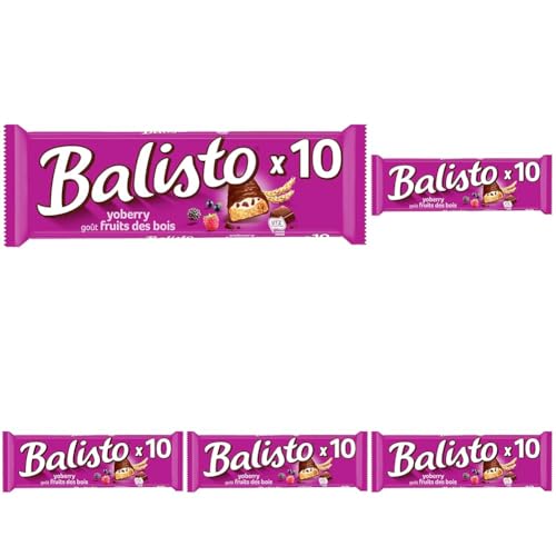 BALISTO - Barres chocolat et biscuit céréales, lait et fruits des bois - 10 sachets de 18,5g - 185g (Lot de 5)