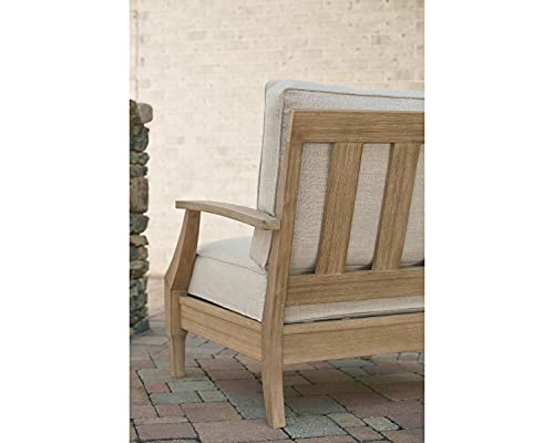 Signature Design by Ashley Clare View Outdoor Lounge Chair, All-weather Foam Cushion, Protective Finish, Eucalyptus Wood , 30" W x 35" D x 32" H, Beige