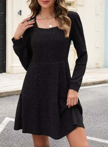 Image of QACOHU Falll Dresses for Women 2026 Crew Neck Long Lantern Sleeve Casual Loose Flowy Swing Shift Dress