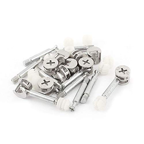 Preamer 20 Sets Furniture Side Connecting 15x12mm Cam Fitting Dowel Pre-inserted Nut, Silver,white, 40mm / 1.57"