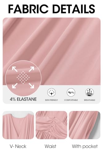 Image of Runwind Plus Size Maxi Dress 3 /4 Sleeve V-Neck Pleated Faux Buttons Pockets | Plus size dress for wedding guest work church, pleated front faux buttons, flowy maxi dress enhances elegance