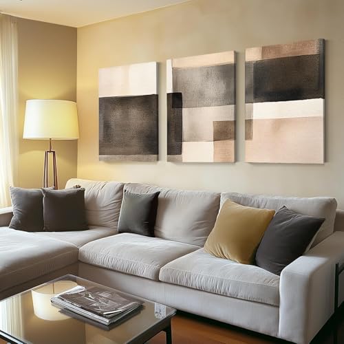 Image of Wivsev Neutral Abstract Wall Art,Minimalist Abstract Wall Art,Abstract Geometric Wall Decor, Modern Beige Black and White Wall Decor for Bedroom,Livingroom,Office (12" x 18" x 3 pcs)