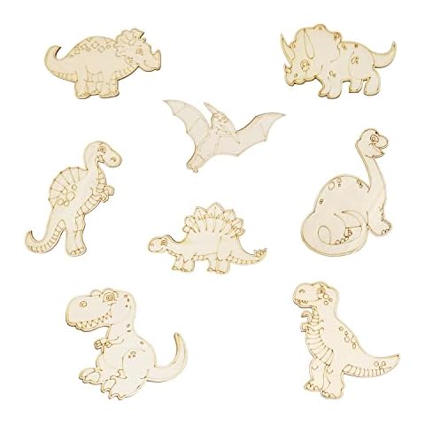 48 Pack Wood Dinosaur Cutouts Crafts Unfinished Wooden Dinosaur Hanging Ornaments DIY Small Dinosaur Animal Gift Tags for Home Party Wedding Decoration Cover