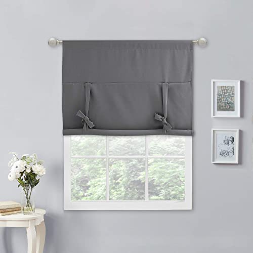 NICETOWN Blackout Short Kitchen Curtain - Roll Up Window Tie Up Shades for Campers/Bathroom Window/Thanksgiving (1 Piece, Gray, 34 inches W x 45 inches L) - Thumbnail 5