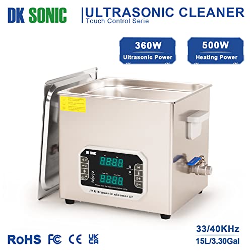 Dk Sonic Touch Ultrasonic Cleaner With Heater,Digital Timer And Basket Multiple Cleaning Mode For Lab Tools, Metal Parts, Carburetor, Fuel Injector, Brass, Auto Parts, Engine Parts, Etc (15L, 110V) #TOP1