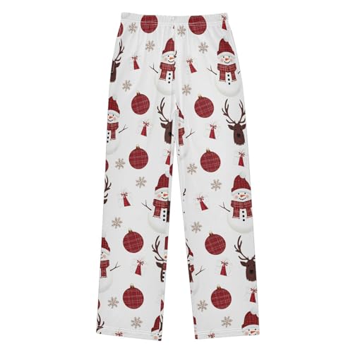 Christmas Pajama Pants Red Snowman and Deer Long Sleep Pants Lounge Bottoms