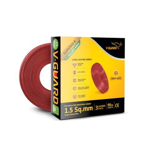 Image of V Guard Superio+ Eco Safe Triple Layered HRFR PVC Wiring Cables (Red, 1.5 Sqmm)