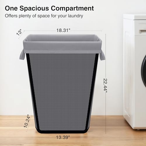 Image of STO STO 75L Laundry Hamper, Space Saving Freestanding Clothes Basket with Iron Frame, Dirty Clothes Storage Bin with Removable Washable Liner for Bedroom, Bathroom, Dorm, Closet, Apartment, Gray