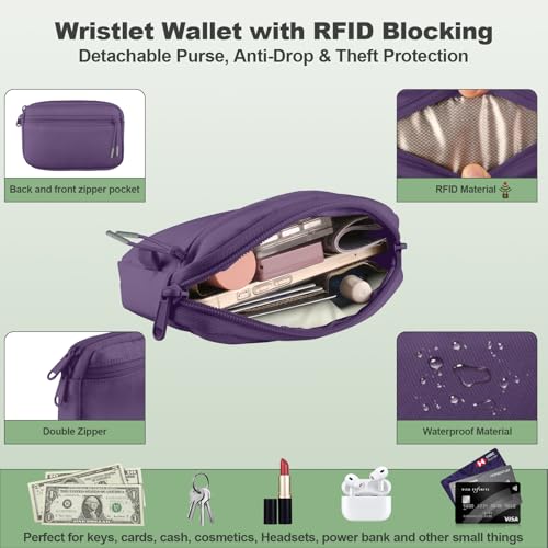 Image of YFWE Clip and Go Strap for Phone with Wallet Crossbody, Adjustable Phone Lanyard with Detachable RFID Wristlet Wallet, Pattern Strap, Dark Purple(M)