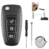 3 Buttons Flip Key Fob Case for Ford Focus MK3 MK4 MK6 MK8,Transit Custom Connect, Fiesta,Mondeo,Kuga,Galaxy,C-Max,S-Max,Tourneo- VL2020 Battery + Pin Removal Tool