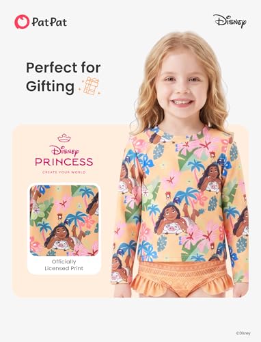 Image of Disney Frozen Elsa Stitch Marvel Toddler Girl Two Piece Long Sleeve UPF50+ Swimsuit Rashguard Sets Bathing Suit