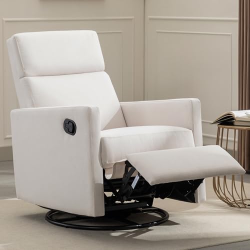 Image of THINK 30 Modern Upholstered Rocker Nursery Chair Plush Seating Glider Swivel Recliner Chair, Beige