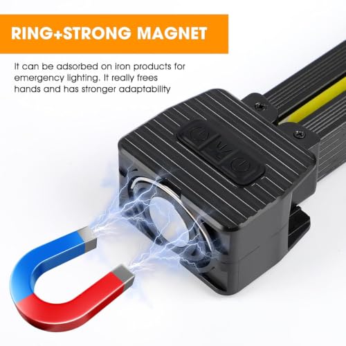 Image of Magnetic LED Work Light with Dual Folding COB Panels, 7-Level Dimming, Strong Magnet & Hanging Hook, USB Rechargeable Power Bank Lamp for Gym Posing, Camping, Garage and Emergency Use, Black, 1 Pc