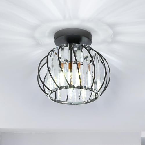 Goeco Schwarz Deckenleuchte Kristall E27 Fassung Deckenlampe in Käfigform