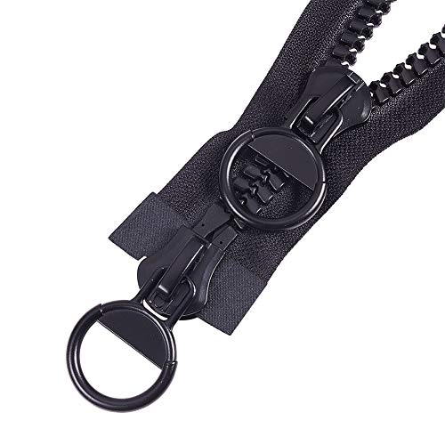 WANDIC 20# Cremallera de Chaqueta Dividida, 150 cm Cremallera Negra de plástico de Gran tamaño de Doble Apertura, para Tiendas de campaña de Bolsas artesanales de sastrería de Costura DIY