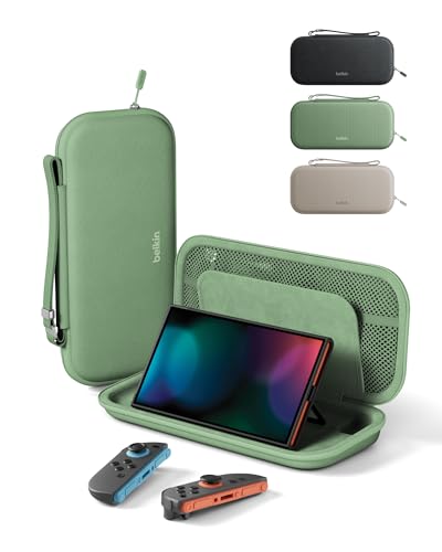 Image of Belkin Nintendo Switch 2 Case, Travel Bag w /AirTag Holder & Storage Pocket for Up to 12 Game Cards - Portable, Lightweight Carrying Case w /Hard Shell, Soft Interior, Switch 2 Accessories - Sage
