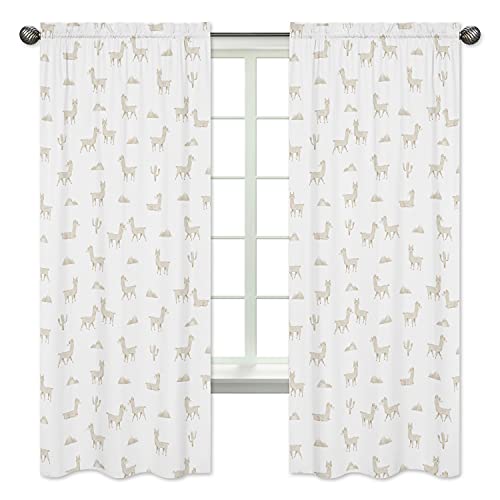 Sweet Jojo Designs Boho Llama Window Treatment Panels Curtains - Set Of 2 - Gender Neutral Beige Taupe Tan And White Bohemian Southwest Aztec Watercolor Mountain Cactus Alpaca Farmhouse Animal #TOP22