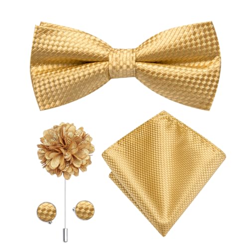 Image of Dubulle Mens Paisley Striped Bowtie Set Pre-tied Bowtie for Men and Pocket Square Set Wedding Business