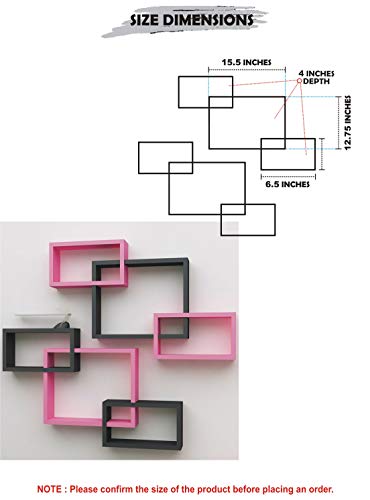Image of Amaze Shoppee MDF Wall Decoration Intersecting Floating Shelves Set of 6 (Black and Pink)