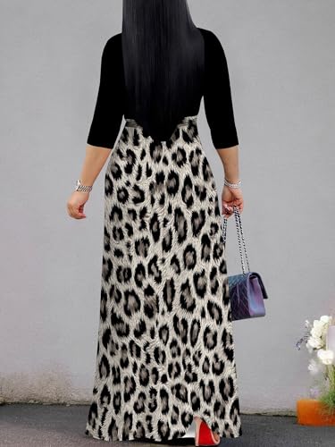 Image of Plus Size Maxi Dress for Women V Neck 3 /4 Sleeve Wrap Dress