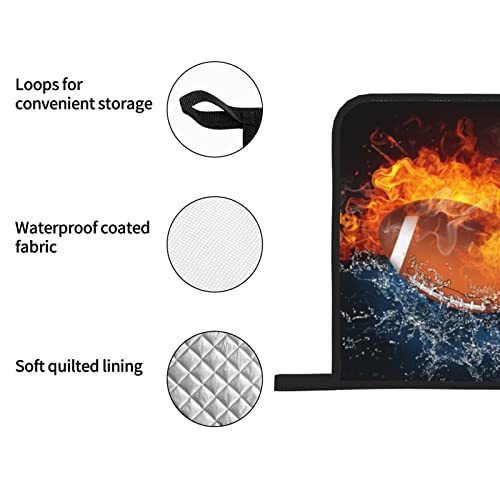Football With Ice And Fire Oven Mitts And Pot Holders Sets 4 Pcs Heat Resistant Pads Non-Slip Bbq Gloves For Kitchen,Cooking,Baking,Grilling #TOP5