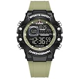 NAVIFORCE Orologio sportivo digitale da uomo, cronografo, impermeabile fino a 5 ATM, cinturino in gomma, orologio da polso per regalo, nero, verde, verde, Sportivo