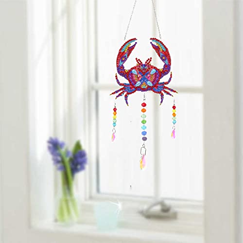 5D Diamond Painting Crab For Adults, Paint By Number Sunbathers Wind Chime With Crystal Jewel Pendant For Home Wall Art Decor #TOP7