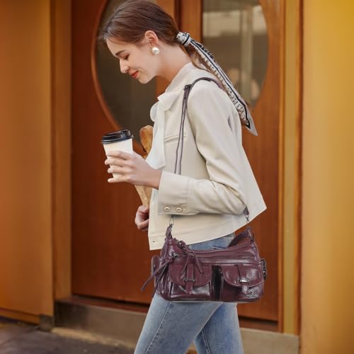 Image of Angel Kiss Hobo Purses for Women Crossbody Shoulder Bag Ladies Multi Pocket Handbags with Adjustable Shoulder Strap | Soft Vegan Leather