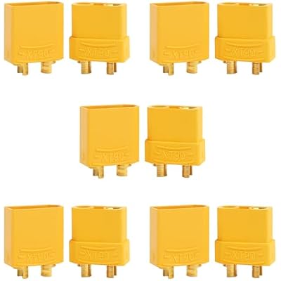 TMH XT90 Connector Plug Set (5 Pairs) Male & Female High-Temp Nylon & Gold-Plated Contacts Ideal for LiPo Batteries, RC Drones, FPV, ESC & DIY Projects