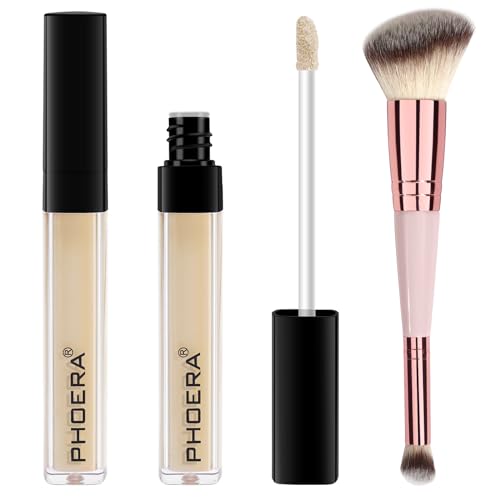 PHOERA Concealer, Lightweight, Full Coverage, Long Lasting, Corrects, Hydrates, Highlights, Matte Finish, All-Day Wear,with Concealer Brush (102#NEUTRAL)