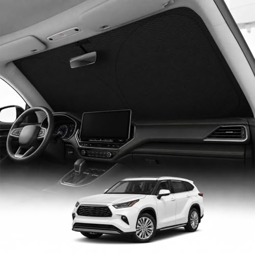 REEVAA 2026 3rd Pro Windshield Sunshade for 2020-2026 Toyota Highlander | Dual-Layer Heat & Sun Defense, OEM Design | Foldable Sun Shade Car Accessories with Storage Bag