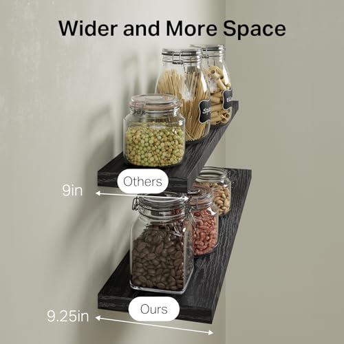 Image of BAYKA Floating Shelves, 47.2 inches Long Heavy Duty Wall Mounted Rustic Wood Shelves for Bathroom, Bedroom, Living Room, Kitchen, Office, Hanging Shelf for Books /Storage /Decor(Black,Set of 2)