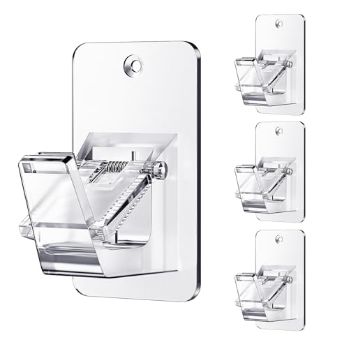 No Drill Curtain Rod Brackets, Universal Curtain Rod Holder, 4 Pack Self Adhesive Curtain Rod Bracket Heavy Duty 30 LB, Nail Free Curtain Rod Bracket for Bathroom, Bedroom, Livingroom, Transparent