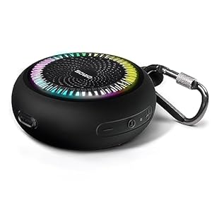 SOWO Shower Speaker Bluetooth Waterproof | Small Portable Wireless Bluetooth Speaker with Clip | Powerful Bass and Louder Volume | Colorful Lights and Lightweight | for Bathroom,Travel,Beach | Black
