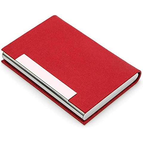 AYCLIF Business Card Holder Professional PU Leather Metal Name Card Holder Pocket Business Card Holder for Men and Women with Magnetic Closure, Red Cover