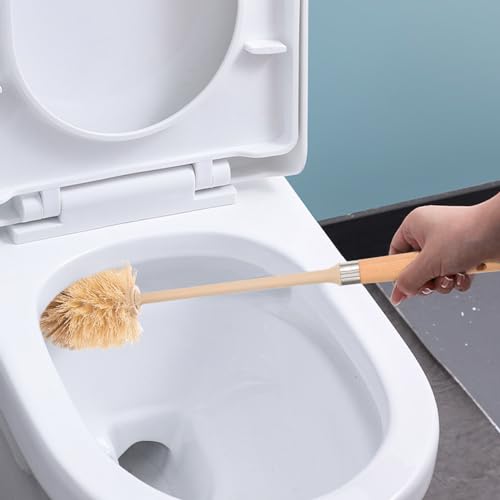 Image of Wooden Toilet Brush with Long Handle for Bathroom and Kitchen Cleaning Multipurpose Bowl Brush for Home Hotel Office Use Hanging Hole for Convenient Storage