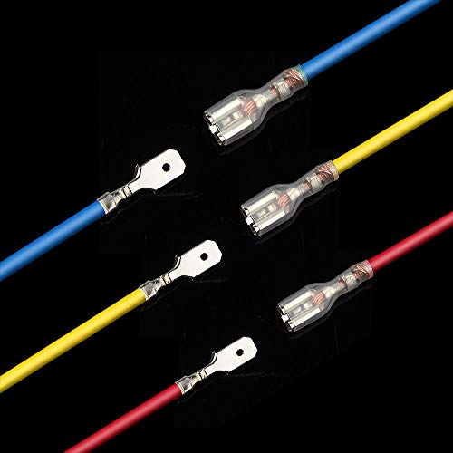 TUPARKA 270 PCS Electrical Wire Connector Male Female Spade Connectors Wire Crimp Terminal Block with Insulating Sleeve Kit 2.8mm 4.8mm 6.3mm