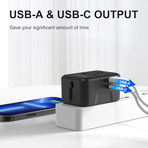 Sccvee Universal Travel Adapter With Usb C, International Power Plug Adapter All In One Worldwide Travel Adapter Power Converters Wall Charger Ac Power Plug Adapter Usb Type C Charger For Usa Eu Uk Aus thumb #3