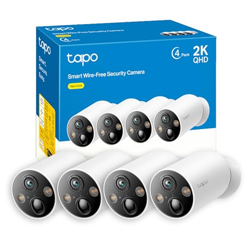Tapo C425 Telecamera WiFi Esterno Senza Fili 2K 4MP con Base Magnetica, Batteria 300Dì, Allarme su Rilevamento Movimento, IP66, Audio Bidirezionale, Visione Notturna a Colori, Nessun Hub Ric